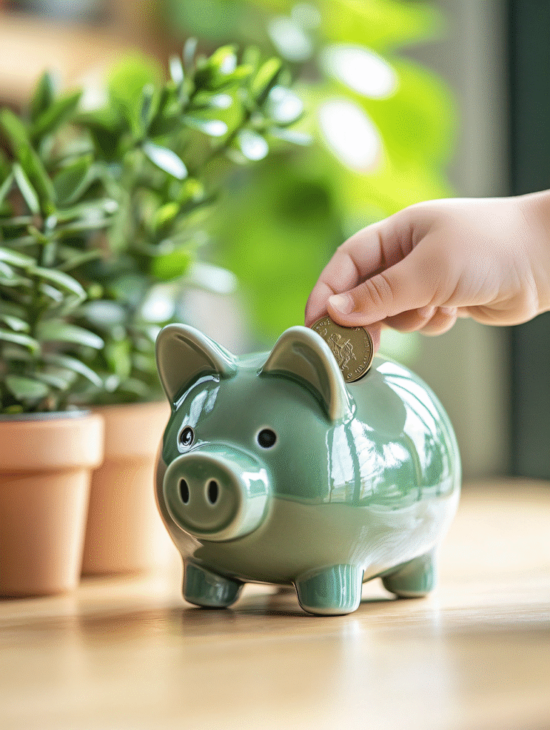 Piggy bank with coins